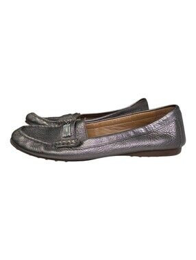 Coach Fredrica Metallic Tumbled Silver Loafer Flats Size 9 B